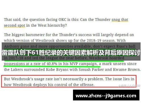 雷霆队创下61胜纪录的关键因素解析及背后原因探讨 雷霆队创下61胜纪录的关键因素解析及背后原因探讨