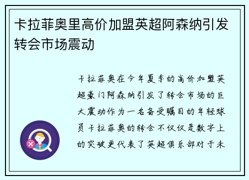 卡拉菲奥里高价加盟英超阿森纳引发转会市场震动